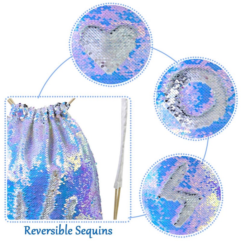 MHJY Sparkly Drawstring Backpack Mermaid Sequin Dance Bag Sports Gym Beach Swim Backpack Birthday Easter Gift Bag - Image 3